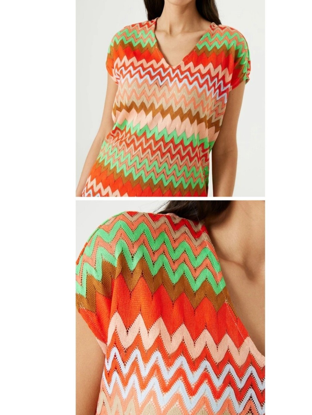 Garcia Retro Chevron Knit V-Neck Top